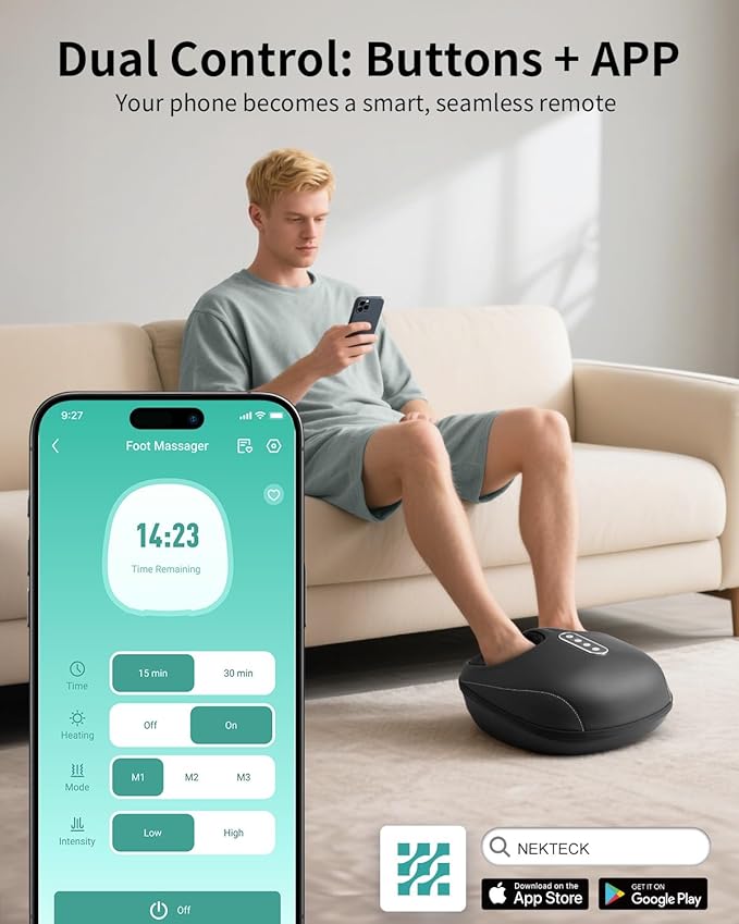 Nekteck Shiatsu Foot Massager with Heat [2025 Upgraded], Foot Massager Machine for Plantar Fasciitis, Neuropathy Pain, Deep Kneading, Air Compression, APP Control, Gifts for Her Him, Fits Up to 13"