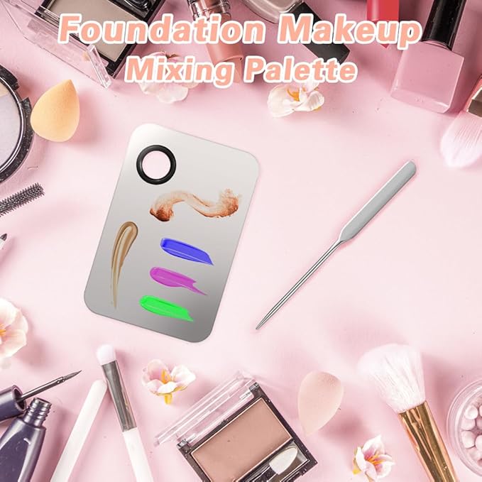 3PCS Makeup Mixing Palette, Stainless Steel Cosmetic Makeup Palette With Spatula Makeup Artist Tool, Professional Cosmetic Mixing Makeup Palette For Mixing Eye Shadow/Eyelash/Nail Art/Foundation