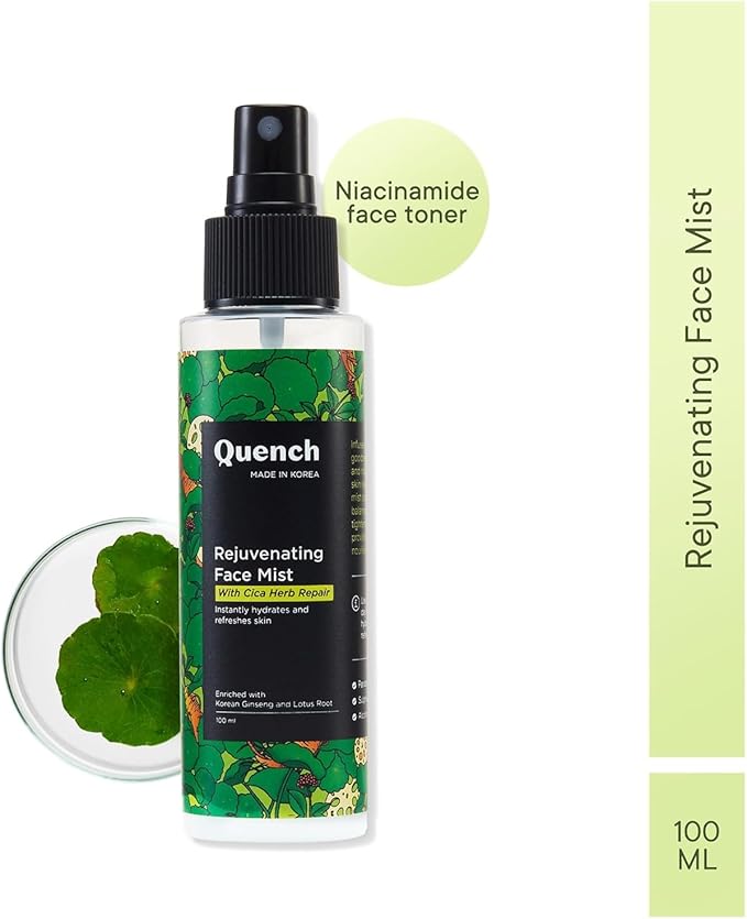 Quench CICA & 2% Niacinamide Face Mist Toner for Oil & Acne Control | Hydrates, Calms and Refreshes Skin | Gentle & Non-Irritating | Lightweight, Alcohol-Free and Non-Comedogenic (100ml)
