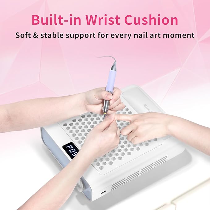 Missshine Dust Collector with Armrest – Professional 5-Speed Low Noise Vacuum Fan for Nail Techs – Powerful Suction with 10 Filter Papers for Salon & Home Use