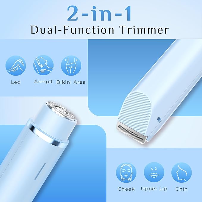 2025 New 2-in-1 Electric Bikini Trimmer for Women - Dual Head Electric Razor,Waterproof Painless Bikini Shaver, Pubic Hair Trimmer for Private Area & Body Hair, Blue