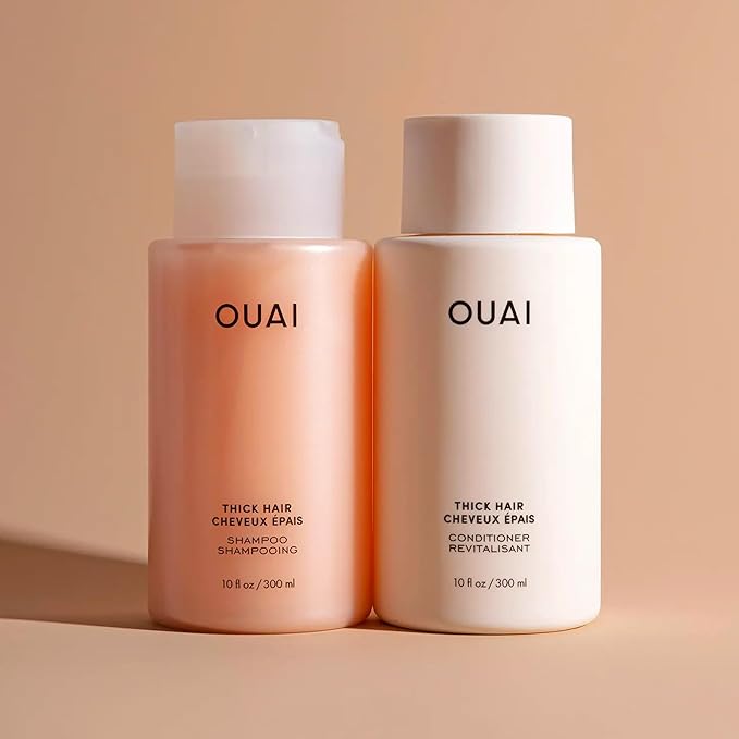 OUAI Thick Shampoo - Moisturizing Shampoo with Keratin, Marshmallow Root, Shea Butter, Avocado Oil for Thick Hair - Strengthens & Hydrates Strands - Paraben, Phthalate & Sulfate Free (10 Fl Oz)