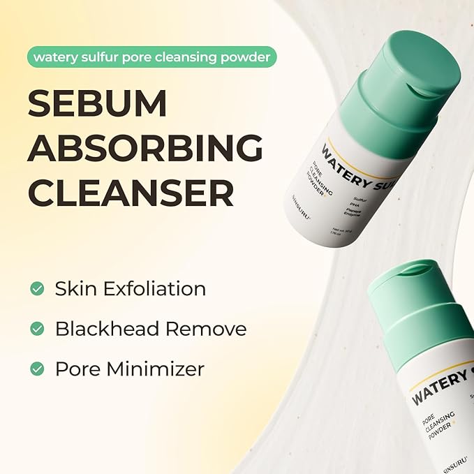 Watery Sulfur Pore Cleansing Powder, Korean Enzyme & Rice Powder & PHA Face Wash for Blackhead Removal, Sensitive and Acne-Prone Skin, Radiant Glow, Bumpy skin (1.76 oz / 50g)