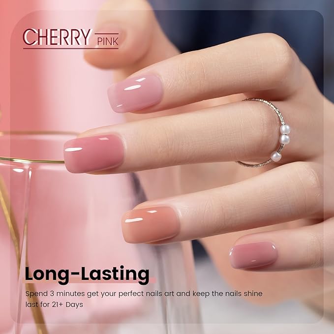 RARJSM Nude Jelly Gel Nail Polish Set 6pcs Clear Crytal Glass Pale Gray Pink Cherry Red Series Transparent Sheer Amber Milky Gel Varnish LED UV Curing Requires Soak off French Manicure Home Salon