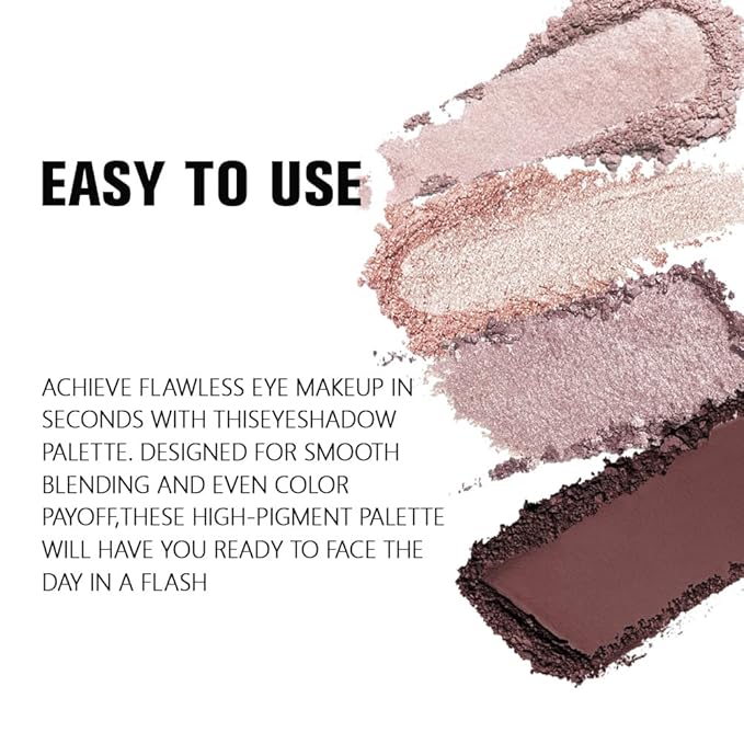 Kaely Powder Eyeshadow Quad, Pearl Mauve Glitter Shimmer Eyeshadow Palette Makeup, Neutral Eye Shadow Palette for Older Women Pigmented Waterproof, sombras para ojos, Blendable, Cruelty-free, 11