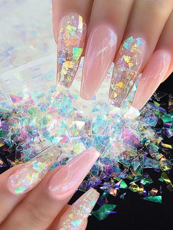 12 Colors Holographic Nail Art Glitter Sequins Aurora Holographic Mermaid Nail Glitter Flash Ice Residue Nail Glitter Sequin Chameleon Flakes Set Fluorescent Glass Paper for Face Body DIY Decoration