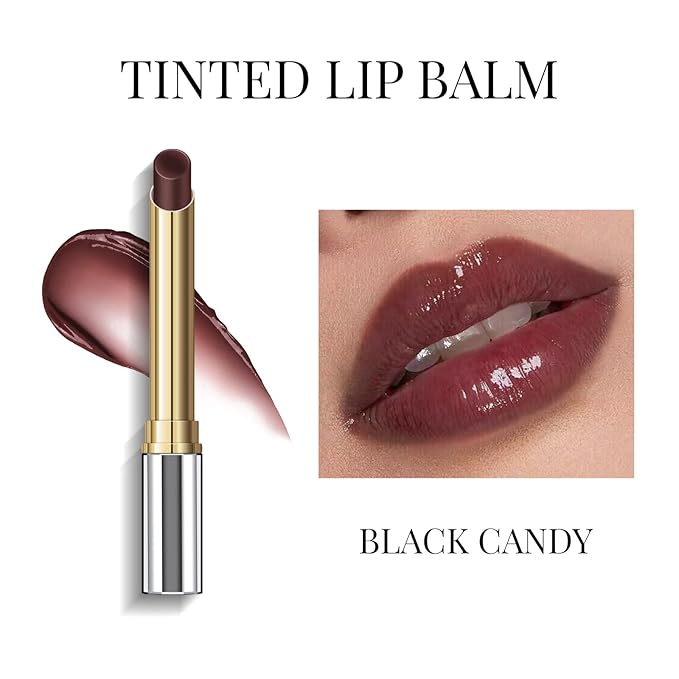 KYDA Tinted Lip Balm, Hydrating Sheer Formula Lip Balm, Natural Glossy Finish, Moisturizing Lip Care Balm for Dry Lips, Black Candy