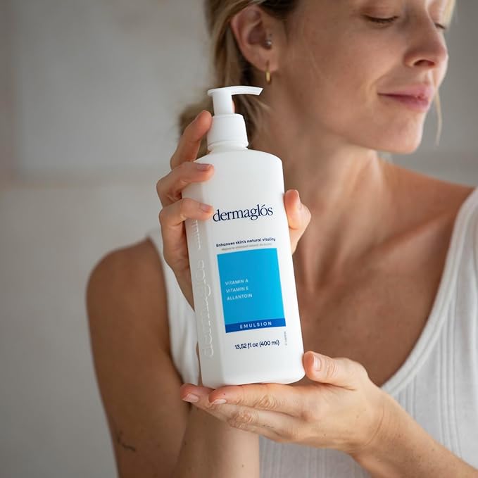 Dermaglos Moisturizing Body Lotion for Dry Skin with Extra Vitamin A, Vitamin E & Allantoin | Regenerating Lightweight Moisturizer for Stretch Marks, Tattoos Aftercare, Scars & Wrinkles | 13.52 Fl Oz