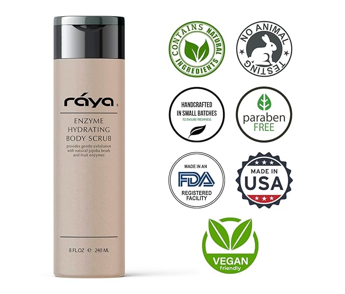 RAYA Enzyme Hydrating Body Scrub 8 oz Orange Vanilla Scent (S-104) | Gentle and Exfoliating Body Scrub | Made with Seaweed, Jojoba Beads, and Fruit Enzymes