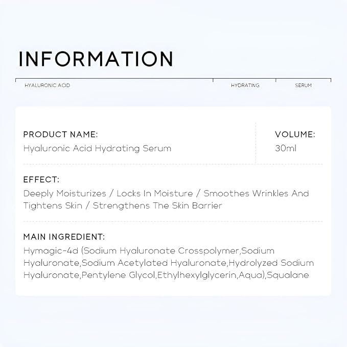 Hyaluronic Acid Serum for Face, Hydrating Face Serum for Dry Skin W/Hymagic-4D, Squalane, Vitamin C & E for Plumping, Hydrating & Anti-Aging Serum, Skin Care, 1.06fl.oz, Pack of 2