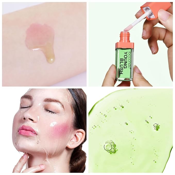 Color Changing Blush Oil, Skin's Natural PH Changing Blush for Dewy, Lightweight & Waterproof & Moisturizing Formula, Lasting Hydrating Rouge for All Skin, Easy To Blend, 6.5ml (Clear Green)