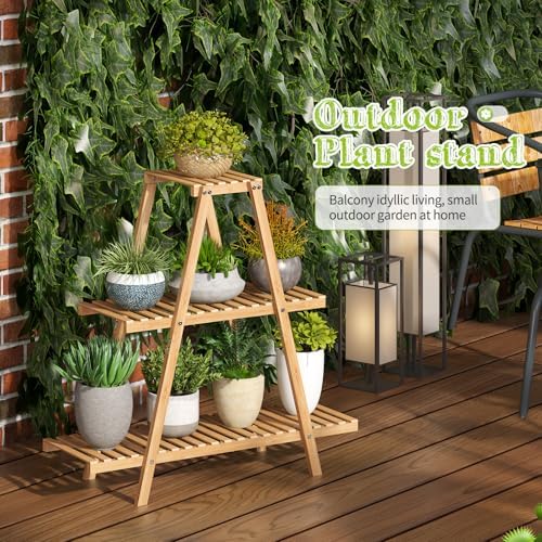 BMOSU Plant Stand Bamboo for Indoor Outdoor Tiered Plant Shelf 8 Potted Flower - Image 4