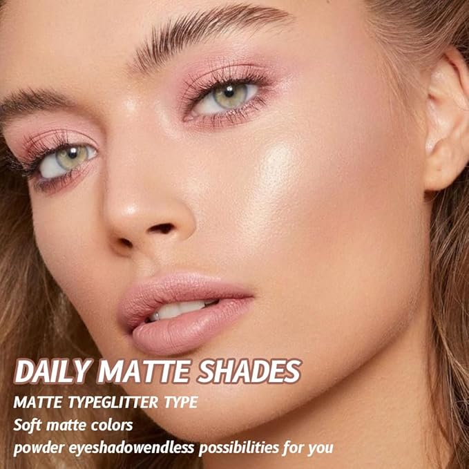 Single Mini Pressed Eyeshadow Makeup Palette, Nude Pink Sparkle Shimmer Glitter Monochrome Cream Eye shadows Palette Brightener Makeup for Older Women, Pigmented Waterproof 01#