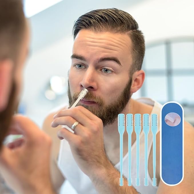 Nasal Hair Cutter, 2025 Upgraded Double Sided Noses Hairs Knife, 360° Rotating Portable Manual Nose Hair Trimmer, Noses Hairs Remover for Women Men Travel Essentials (Dark Green, 6 Pcs)