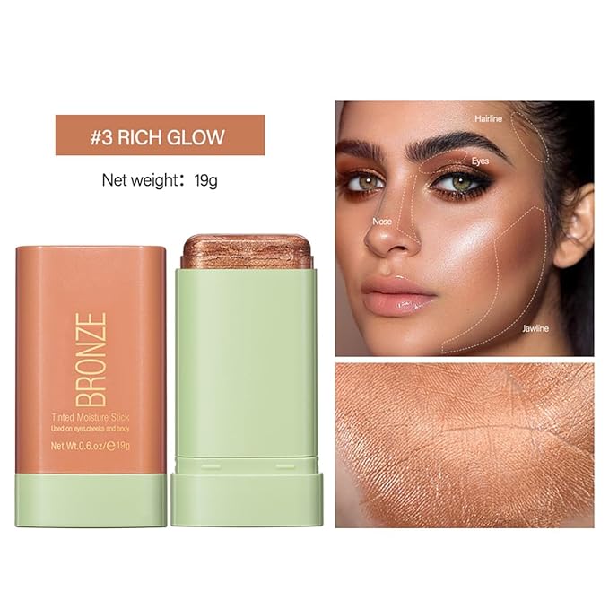 Multi-Purpose Makeup Blush Stick, 3-in-1 Beauty Tinted Solid Blush Stick For Cheeks, Lips And Eyes Waterproof Natural Cream Blush Stick With Long-Lasting Moisturizing Formula (#3Rich Glow)