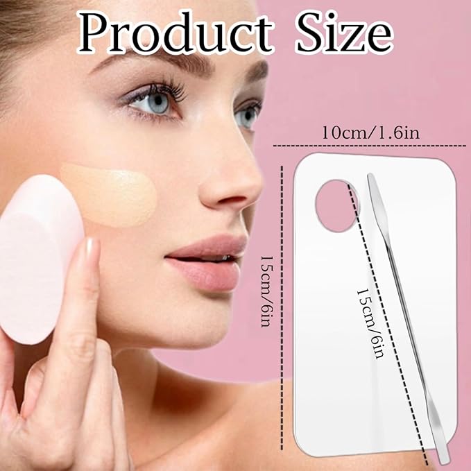 2 Pcs Acrylic Cosmetic Makeup Palette with 2 Pcs Makeup Spatula,Foundation Palette,Makeup Mixing Palette for Foundation Eye Shadow Lipsticks Nail Art
