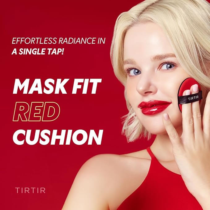 TIRTIR Mask Fit Red Cushion Foundation | Full coverage, Weightless, Skin fit, Satin Glow Finish, Korean Makeup BB Foundation, beauty, Tattoo cover up, Buildable (#37C Almond, 0.63 Fl Oz)