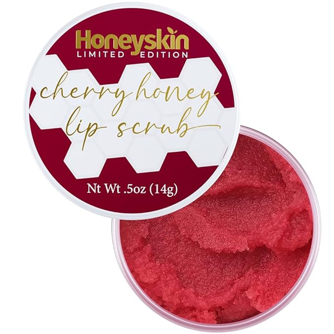 Lip Exfoliator Scrub and Lip Treatment - Gentle Lip Repair for Dry Cracked Lips and Lip Scrubs Exfoliator and Moisturizer - All Naturals Lip Brightening for Dark Lips (Cherry Honey)
