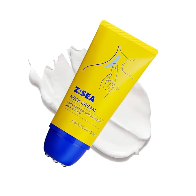 Z:SEA Neck Firming Cream with Roller - Anti-Aging Treatment, Hydrating & Tightening with Collagen, Vitamin C, Hyaluronic Acid, Reduces Wrinkles, Lifts & Firms Skin for Youthful Look, 5.29 fl oz