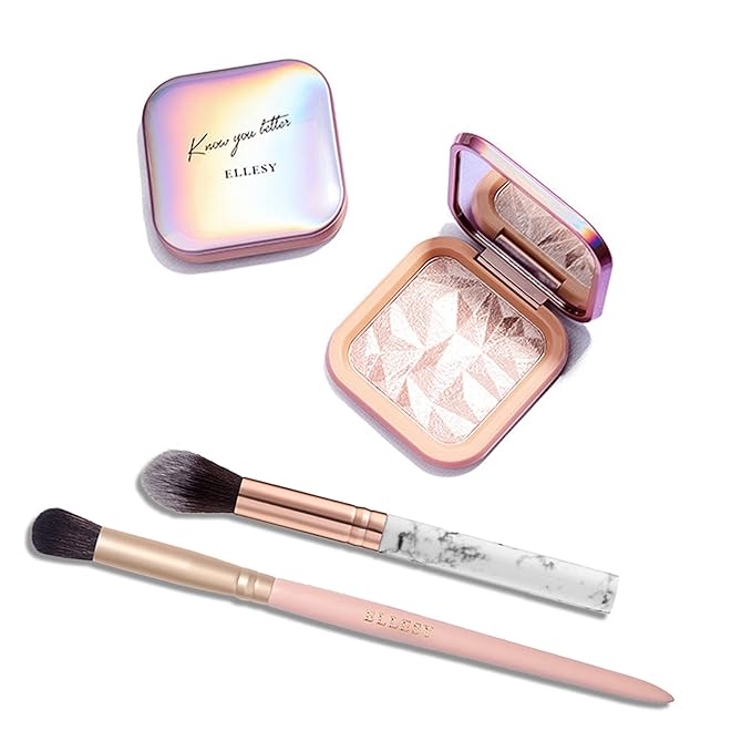 Face Highlighter Makeup Palette Kit, Shimmer Glitter Highlight Contouring Palette Natural Nude Shiny Contour Highlight Makeup Illuminator Highlighter Concealer Palette with brush (Nude Pink)