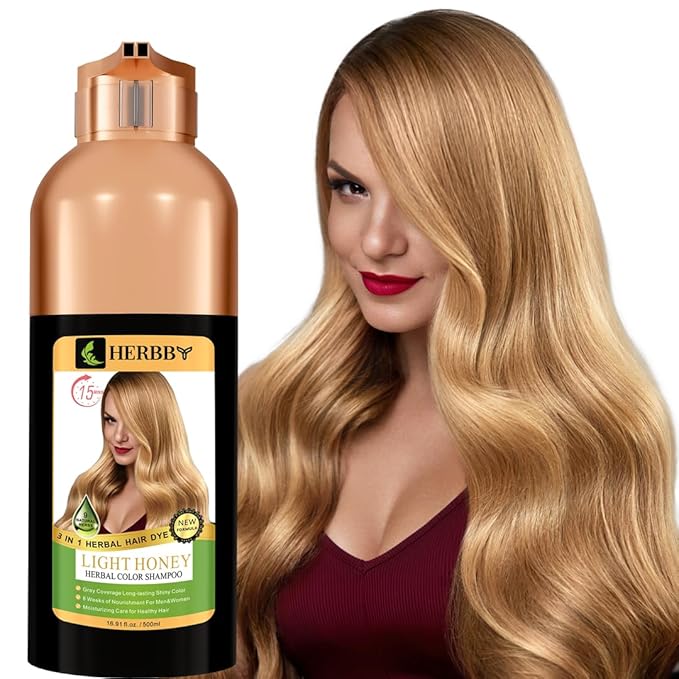 Hair Color Shampoo for Gray Hair Coverage&Color Transform with 9 Herbal Extracts –Long Lasting(6-8 Weeks),Shiny,Evenly Colored,Instant Hair Dye Shampoo&Conditioner, 500 Ml (LIGHT HONEY COLOR)