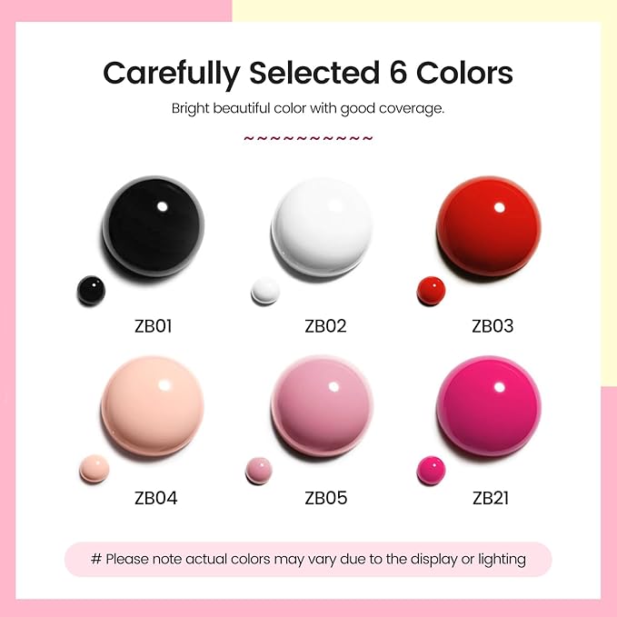 Nail Polish Set 6 Colors Multi colour Quick Drying Nail Polish, Black White Red Pink Collection Gifts for Women