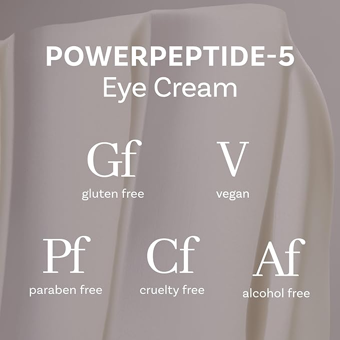 PowerPeptide-5 Eye Cream, Anti Aging Skin Care with Hyaluronic Acid, Peptides for Under Eye Circles, Wrinkles, Dewy, Soft, Plump Skin, Vegan, Paraben, Cruelty & Alcohol Free, 1.69 fl oz