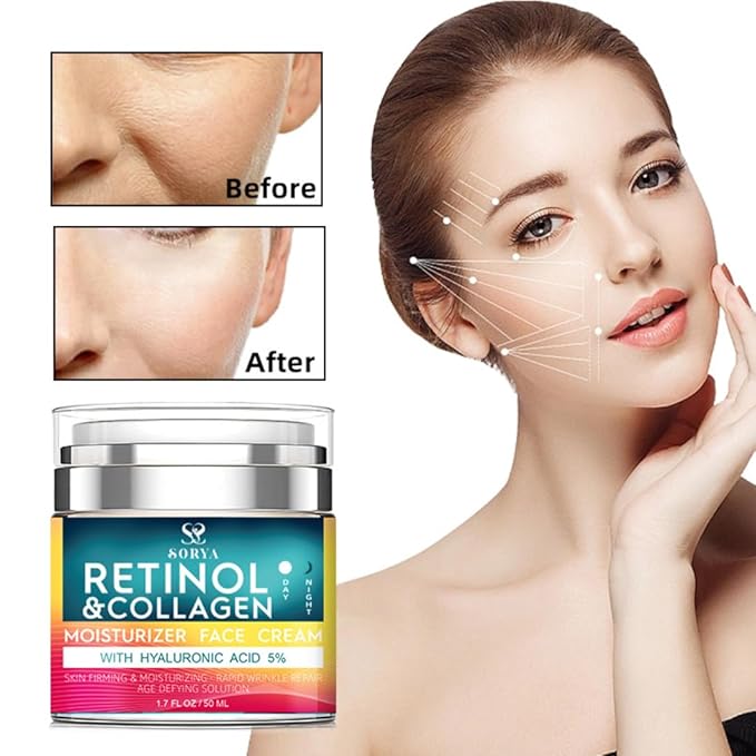 Retinol & Collagen Face Cream – Anti-Aging Moisturizer for Wrinkles & Fine Lines | Hyaluronic Acid & Peptides | Hydrates & Restores Skin Elasticity