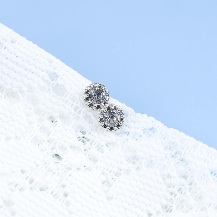 Boho Tiny Crystal Square Earrings Silver Cz Square Earrings Cz Rhinestone Square Stud Earrings Silver Geometric Earrings Jewelry for Women and Girls