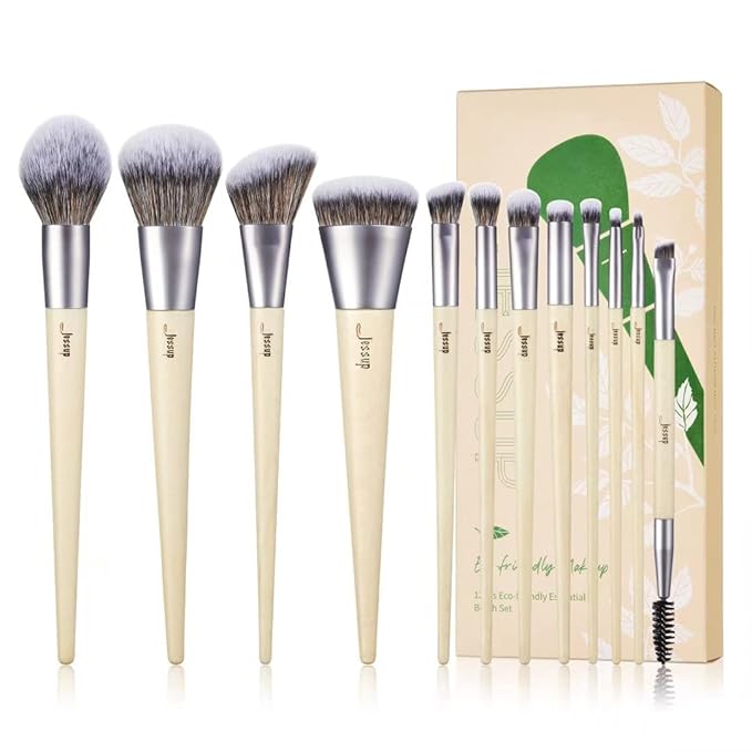 Jessup Vegan Makeup Brushes Set Premium Synthetic Powder Foundation Highlight Concealer Eyeshadow Blending Eyebrow Liner Spoolie Brush Set Burlywood 12pcs T327