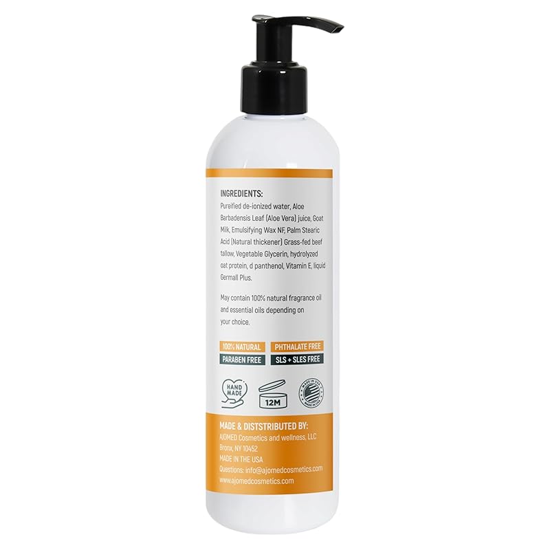 Grass Fed Beef Tallow & Goat Milk Body Lotion for Sensitive Skin, Organic Tallow Lotion - Soothes Dry Patches, Goat Milk Moisturizer - Handmade Tallow Body Lotion (Lavender Vanilla, 12 Oz)