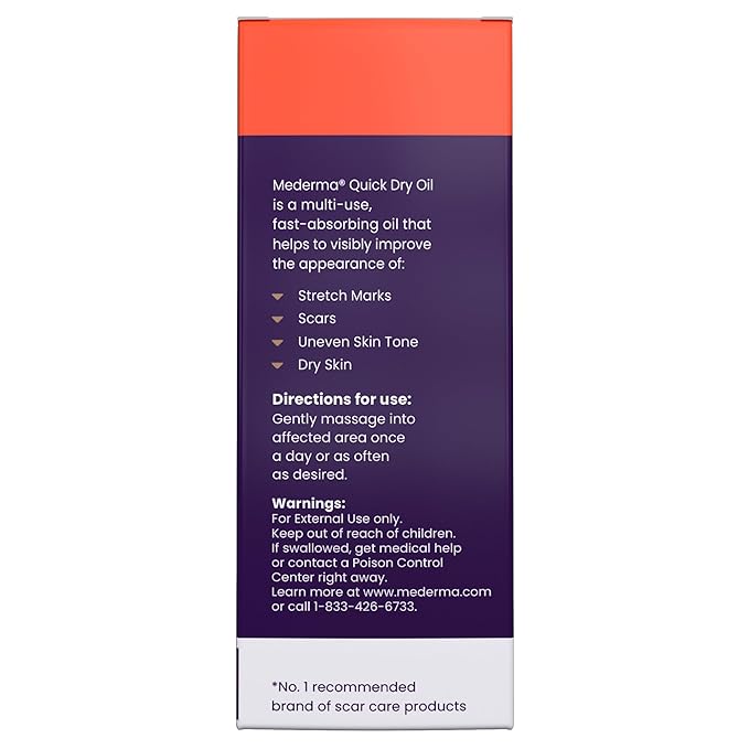 Mederma Quick Dry Oil, Scar and Stretch Mark Treatment, Helps to Improve the Appearance of Scars and Stretch Marks, with Natural Botanical Extracts, Paraben Free, Fast-Absorbing, 2.02oz (60ml)