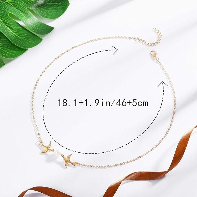 Vintage Pearl Necklace Long Birds Necklace Chain Pendant Necklaces Jewelry for Women and Girls (Gold)