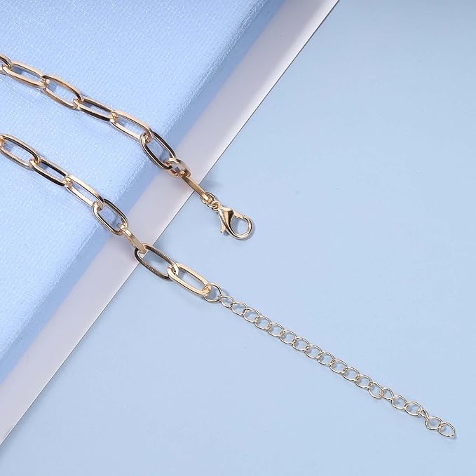 Punk Paper Link Choker Necklace Gold Paperclip Chain Necklace Choker Open Link Chain Necklace Trendy Chain Necklace Jewelry for Women and Girls