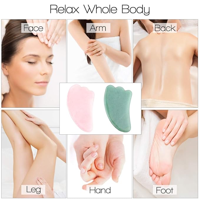 Jovivi Natural Rose Quartz Stone Gua Sha Scraping Massage Tool, Wing-shape Healing Crystal Guasha Board Facial Massager Traditional Scraper Tool