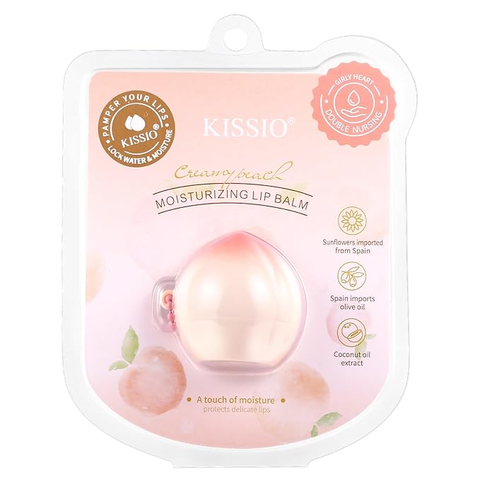 KISSIO Lip Balm,Peach Lip Balm,Lip Care with Sunflower,Olive and Coconut oils,Moisturize and Soothe Dry Chapped Lips,Make Lips Soft,Cruelty Free,0.12 oz(01#Peach)