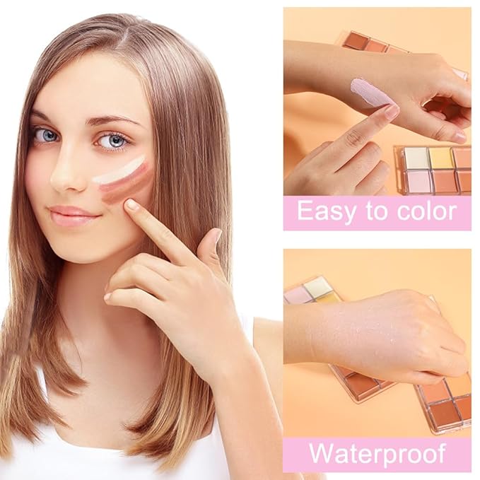 VERONNI Cream Concealer Palette, 12 Colors Makeup Contour Face Contouring Cream Palette, Full Coverage Camouflage Base Foundation Makeup Palette, Professional Daily Makeup