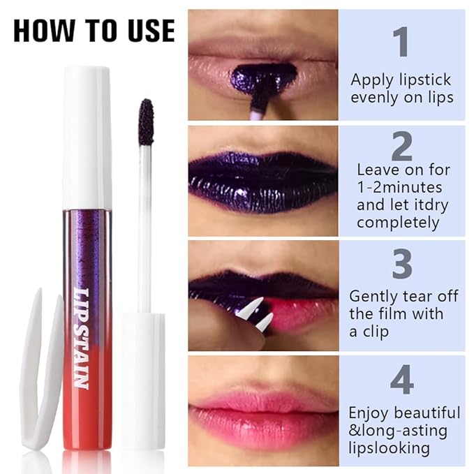 evpct Orange Red Peel Off Lip Stain Tints with Tweezer, Matte Liquid Lipstick Lip Stain Long Lasting Waterproof for Women, Non-stick Cup Lipstick Peel Off High Pigmented Smudge-proof Easy to Apply, 06