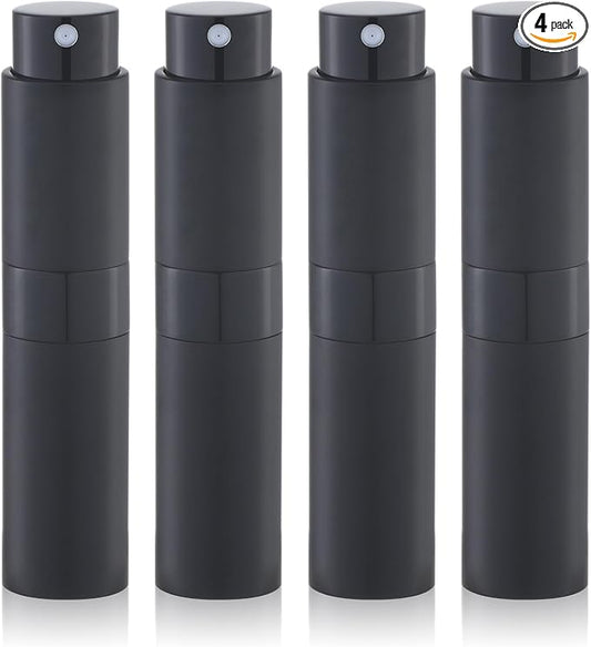 Travel Perfume Bottle Refillable - Cologne Spray Atomizer Mini - Small Travel Size Sprayer Empty for Refill Sample Container - Portable Fragrance Decant Dispenser for Men Women 8ml 4PCS Black