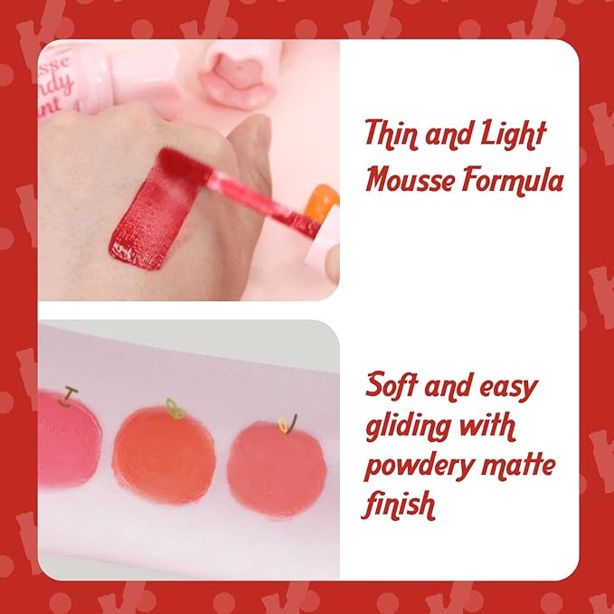 THESAEM Saemmul Mousse Candy Tint #1 Redmango Mousse - High Pigment Matte Finish Long Lasting Lip Stain with Honey Extracts to Hydrate Lips - Weightless & Smudge-Proof, 0.3 fl.oz.
