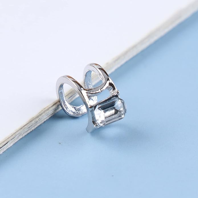 Vintage Crystal Ear Cuff Earrings Black Onyx Cuff Earrings Rhinestone Cartilage Earrings Silver Open Cuff Wrap Earrings Jewelry for Women