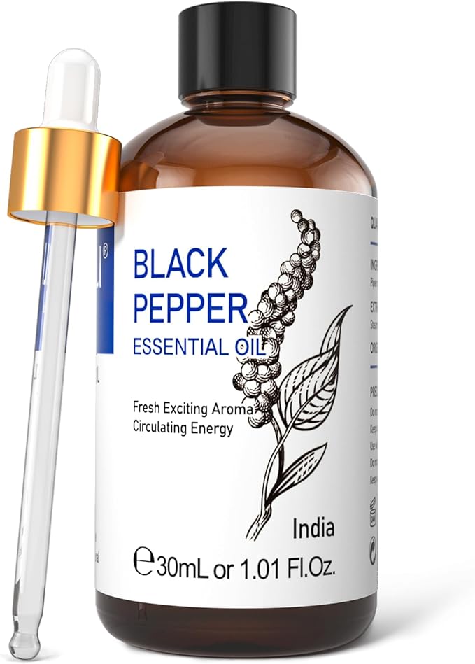 HIQILI 1 Fl Oz Black Pepper Essential Oil, 100% Pure Natural for Aromatherapy, Diffuser - 30 ML