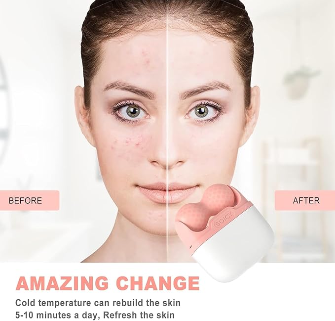 Ice Roller for Face and Eyes - Facial Skin Care Tools with 2 in 1 Face Roller and Travel Case, Self Care Gift for Men Women (Pink)