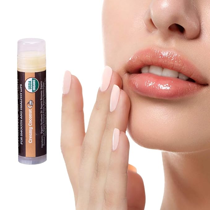 USDA Organic Lip Balm 4-Pack by Earth's Daughter - Creamy Coconut Flavor, Beeswax, Coconut Oil, Vitamin E - Best Lip Repair Chapstick for Dry Cracked Lips