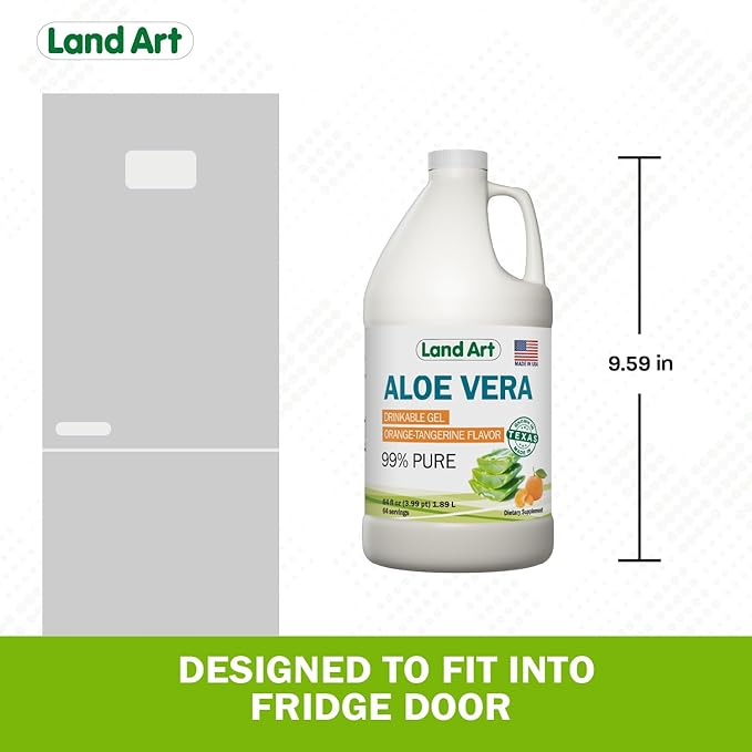 Pure Aloe Vera Drinkable Gel - Orange Tangerine Flavored - Cold-Processed Inner Filet - from Organic Fresh Leaves from Texas - for Heartburn Relief - Acid Reflux - 64 fl oz