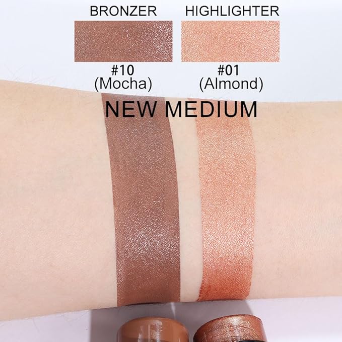 evpct 2Pcs Face Cream Contour Bronzer Sticks Makeup Highlighter Highlight Almond Mocha Creme Cheek Contour Sticks contorno en crema Bronzing Foundation Face Contour Stick Kit,1+10 New Medium
