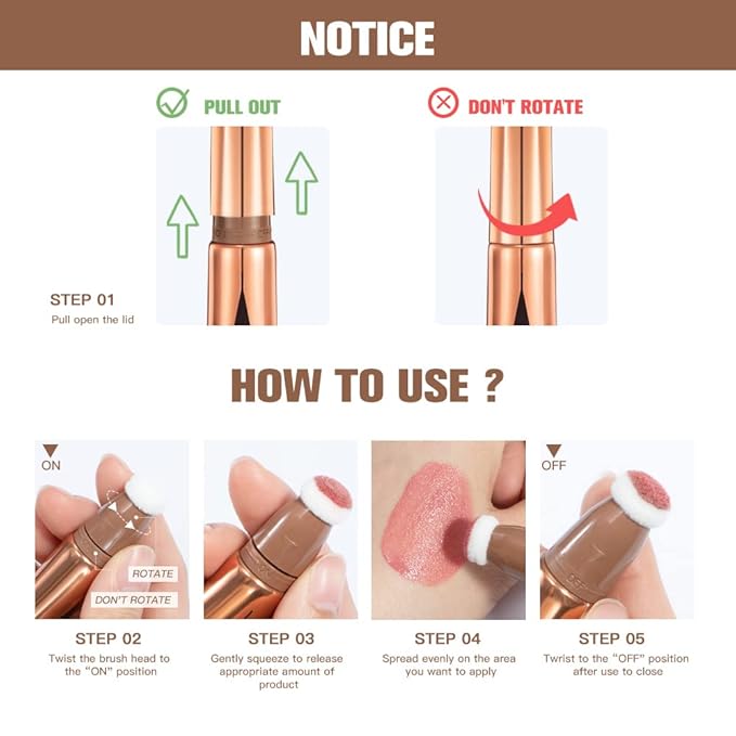 Liquid Contour Beauty Wand, Highlighter and Bronzer Stick with Cushion Applicator Attached Easy to Blend, Long Lasting & Smooth Natural Matte Finish