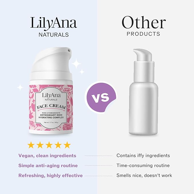 LilyAna Naturals Face and Neck Moisturizer for Women and Men - Moisturizer Face and Neck Cream for Dry Skin and Dark Spot Brightening - Rose and Pomegranate Extracts - 1.7oz (Pack of 2)