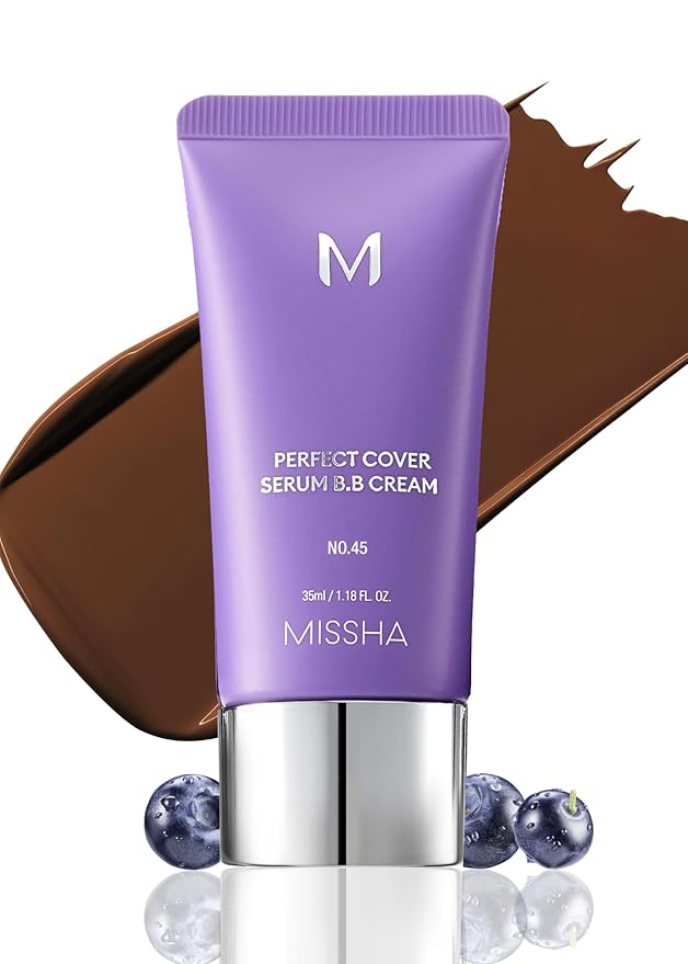 MISSHA M PERFECT COVER SERUM BB CREAM No.45 Deep Mocha- Deep with Cool Undertone, BB Cream by Cardi B Pick, Skin Tint, Tinted Moisturizer, Skin Care Foundation Makeup, Korean Makeup, 1.18 Fl oz