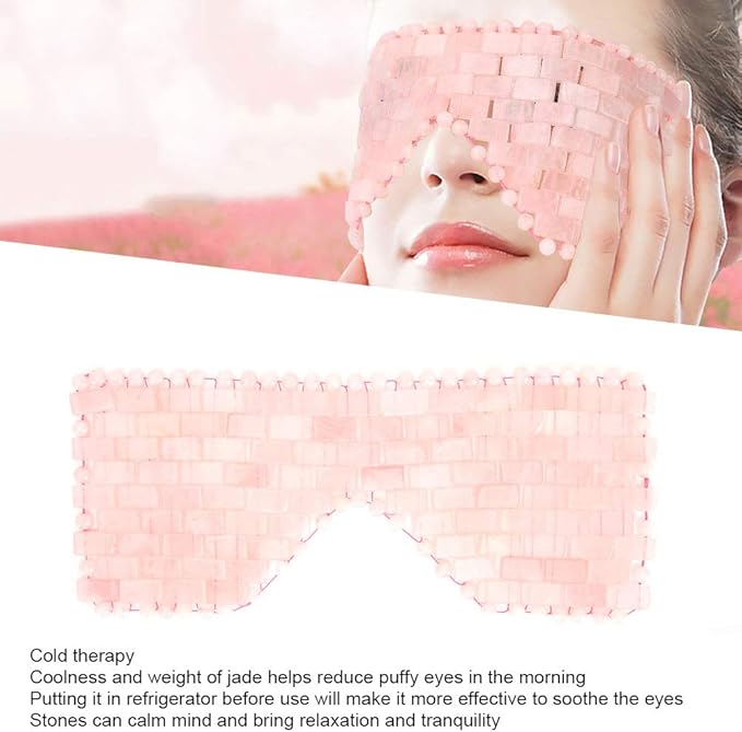 Jade Eye Mask,Jade Stone Cooling Mask,Jade Stones Anti-Aging Cooling Sleeping Eye Mask,Cold Eye Massager Eye Covers for Relief Eye Fatigue(Rose Quartz)